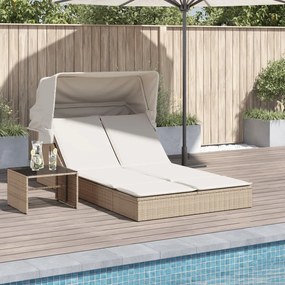 Lettino Doppio Con Baldacchino E Cuscini Beige İn Polyrattan /