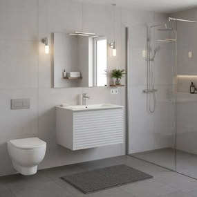 Mobile da bagno sospeso sotto lavabo Pixel stripes1 cassetto L 60 x H 40 x P 45.5 cm bianco laccato opaco, con maniglia alluminio brillante