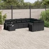 Set Divani da Giardino 10pz con Cuscini in Polyrattan Nero 3219445