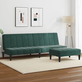 Divano Letto A 2 Posti Con Poggiapiedi Verde Scuro İn Velluto /