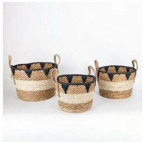 SET 3x Cestino di paglia beige/nero 27x20/30x22/36x28 cm