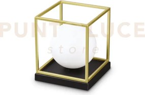 Lingotto lampada da tavolo 1 luce attacco e14 ottone-nero sfera bianca