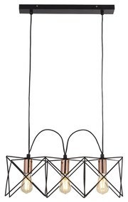 Lampadario Industrial-Nordico Antea Acciaio Nero Rame 3 Luci E27