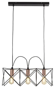 Lampadario Industrial-Nordico Antea Acciaio Nero Rame 3 Luci E27