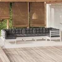 Set Divani da Giardino 7 pz con Cuscini Bianchi Legno di Pino 3096431