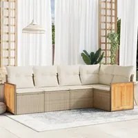 Set Divano da Giardino 5 pz con Cuscini Beige in Polyrattan 3260028