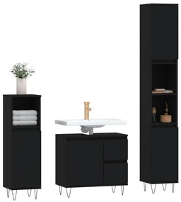 Set mobili da bagno 3 pz nero in legno multistrato