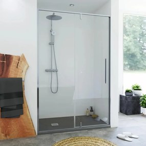 Porta doccia battente Fit L 140 x H 200cm, Sp. 8 mm in vetro vetro senza finitura / trasparente profilo cromo