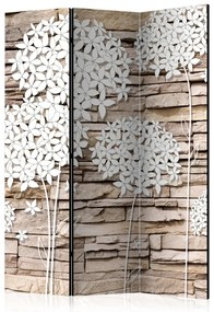 Paravento design Fiori Pietra (3 parti) - collage su mattoni