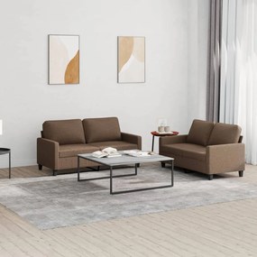Set Di Divani 2 Pz Con Cuscini Marrone İn Tessuto /