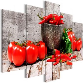 Quadro  Red Vegetables (5 Parts) Concrete Wide  Colore Rosso, Dimensioni e Misure 100x50