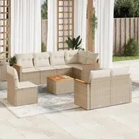 Set Divano da Giardino 9 pz con Cuscini Beige in Polyrattan 3226170