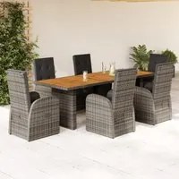 Set da Pranzo da Giardino 7 pz con Cuscini in Polyrattan Grigio 3277594