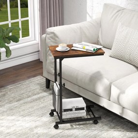 Costway Tavolino laterale per divano con ruote e cestino portaoggetti, Tavolino PC regolabile per soggiorno 50x30x80cm