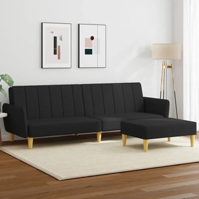 Divano Letto A 2 Posti Con Poggiapiedi Nero İn Tessuto /