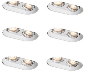 Set di 6 faretti da incasso arrotondati bianchi GU10 50mm 2-Luci - Hubs