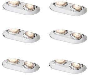 Set di 6 faretti da incasso rotondi bianchi GU10 50mm 2 luci - Hubs