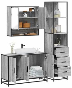 Set Mobili Da Bagno 3 Pz Grigio Sonoma İn Legno Multistrato /