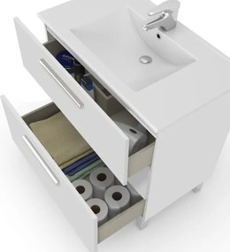 Mobile Bagno 80 Cm Con Lavabo E Specchio Da Terra Bianco Athena 3 Cassetti