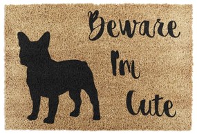 Stuoia di cocco naturale Cute French, 40 x 60 cm Beware I'm Cute French Bulldog - Artsy Doormats