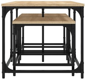 Tavolini impilabili 3 pz rovere sonoma in legno multistrato