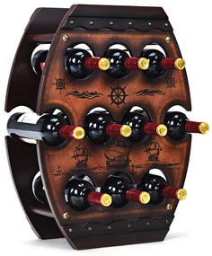 Costway Portabottiglie da tavolo in legno a 3 piani per 10 bottiglie di vino 59x45x20cm Marrone
