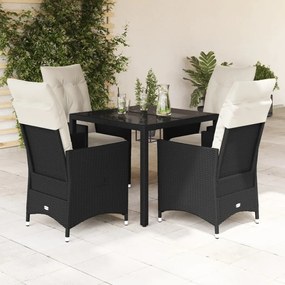 Set da pranzo da giardino 5 pz nero con cuscini in polyrattan