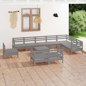 Set Salotto da Giardino 11 pz in Legno Massello di Pino Grigio