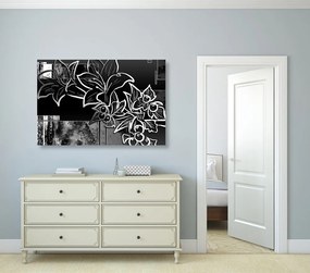 Quadro su tela – Illustrazione floreale in bianco e nero