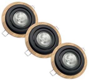 Set da 3 faretti da incasso TOBBY 1xGU10/20W/230V Ø 11,5 cm rovere/nero