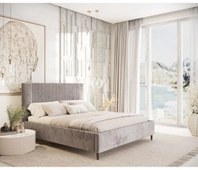 Letto matrimoniale imbottito beige con contenitore con rete inclusa 140x200 cm Etero – Maison de Rêve