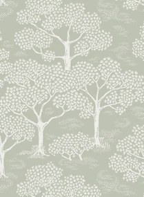 Littlephant Carta da parati Woodland Notes - Sage Green