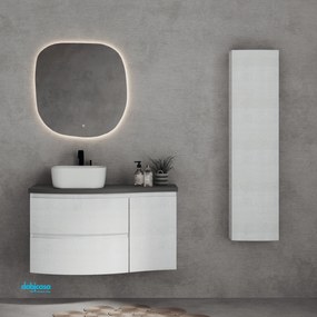 Mobile Bagno Sospeso "Dolce Vita" Da 105 Cm Base Con Due Cassetti Un'Anta Lavabo D'appoggio Specchio Retroilluminato Finitura Alaska/Grigio Scuro