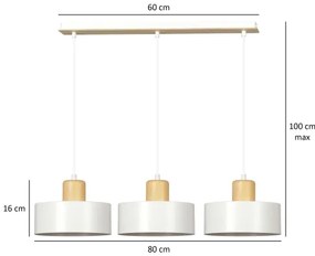 Lampadario a sospensione con filo TORIN 3xE27/15W/230V bianco