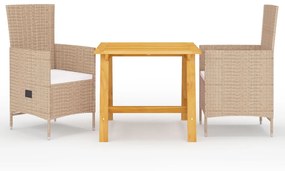 Set mobili da pranzo per giardino 3 pz beige