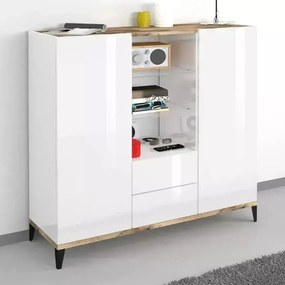 Credenza Madia Sunrise Highboard Bianco Laccato/Acero Pereira - Dimensioni 120 x 40 x 120 cm