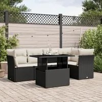 Set Divano da Giardino 6 pz con Cuscini Nero in Polyrattan 3266566