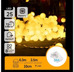 Aigostar-Catena LED natalizia da esterno 25xLED/3xAA/8 funzioni 2,8 m IP44 bianco caldo