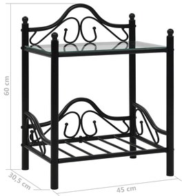 Comodini Set 2pz in Acciaio e Vetro Temperato 45x30,5x60cm Nero