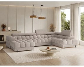 Divano angolare beige allungabile (con penisola a destra/a U) con rivestimento in bouclé Feraria – ELTAP