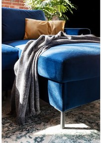 Divano letto angolare in velluto blu navy, angolo destro Lofty Lilly - Miuform