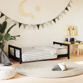 Giroletto Per Bambini Nero 80x160 Cm İn Legno Massello Di Pino /