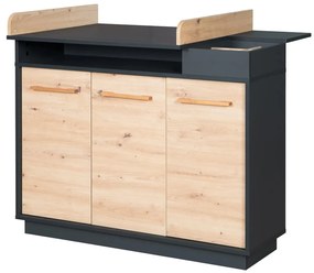 Cassettiera bassa per bambini in rovere con fasciatoio in colore antracite-naturale 118x103 cm Lenn - Roba