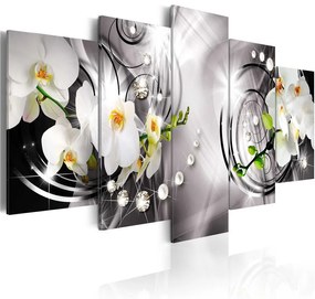 Quadro Orchidea, perle e diamanti  Colore Grigio, Dimensioni e Misure 100x50