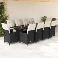 Set da Bistr da Giardino 11 pz con Cuscini Nero in Polyrattan 3277236