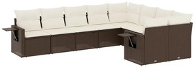 Set divani da giardino 9pz con cuscini marrone in polyrattan