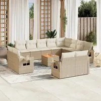 Set Divano da Giardino 13 pz con Cuscini Beige in Polyrattan 3224833