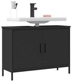 Mobile Lavabo Bagno Nero 80x30x60 Cm İn Legno Multistrato /