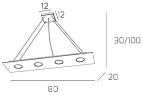 Sospensione Moderna Rettangolare Area Metallo Grigio Metallo 4 Luci Gx53