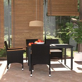 Set Da Pranzo Per Giardino 5 Pz Con Cuscini Polyrattan Nero /